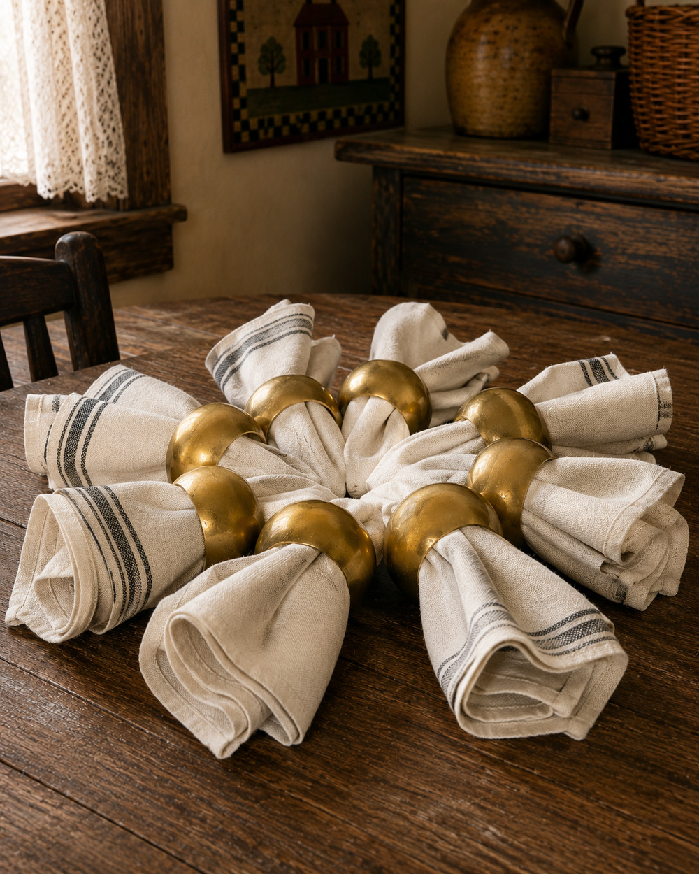 Set of 8 Gold Wood Napkin Rings